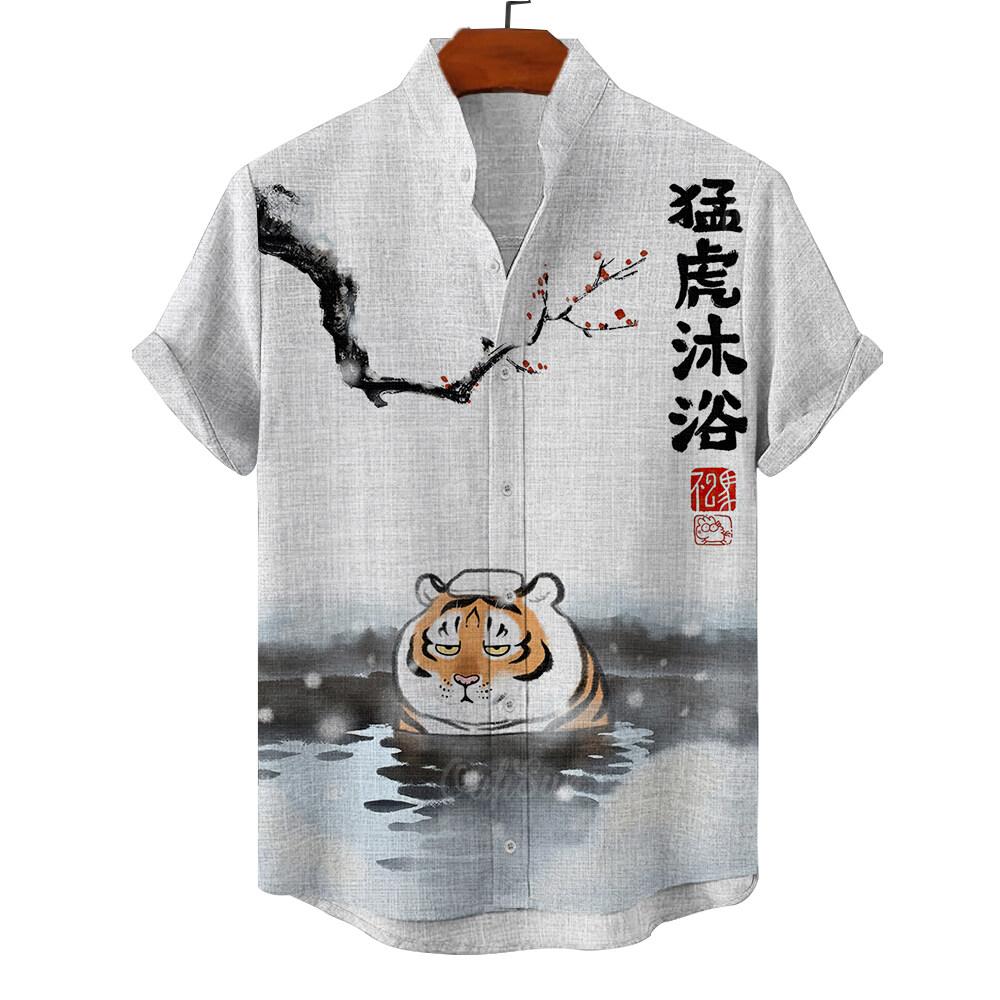 Классические гавайские рубашки с короткими рукавами и принтом в стиле тики-клуба для девушек-хула и ретро-автомобилей для мужчин, модные гавайские рубашки, пляжные блузки