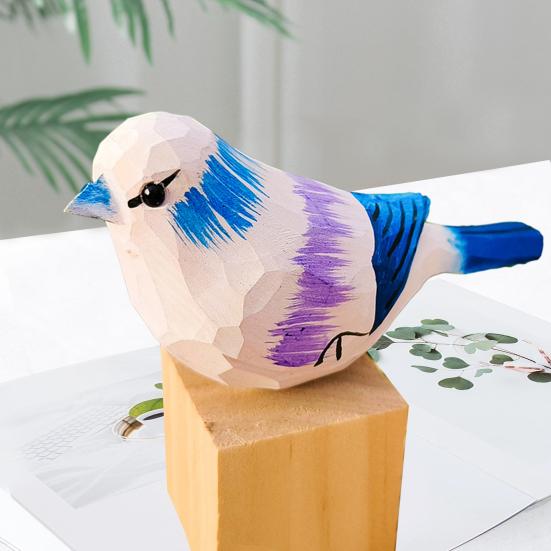 Colorful Bird Ornament with Wood Base Handmade Engraving Process Crafts Art Healing Bird Carving Decoration Feather Animal Model Adult Sex Wear