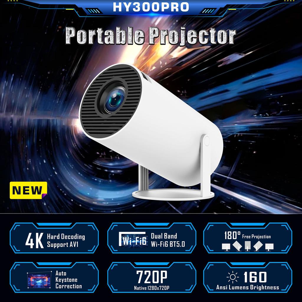 Проектор HY300PRO HD 720P Мини-проектор для общежития на открытом воздухе с жестким разрешением 4K Поддержка AV1