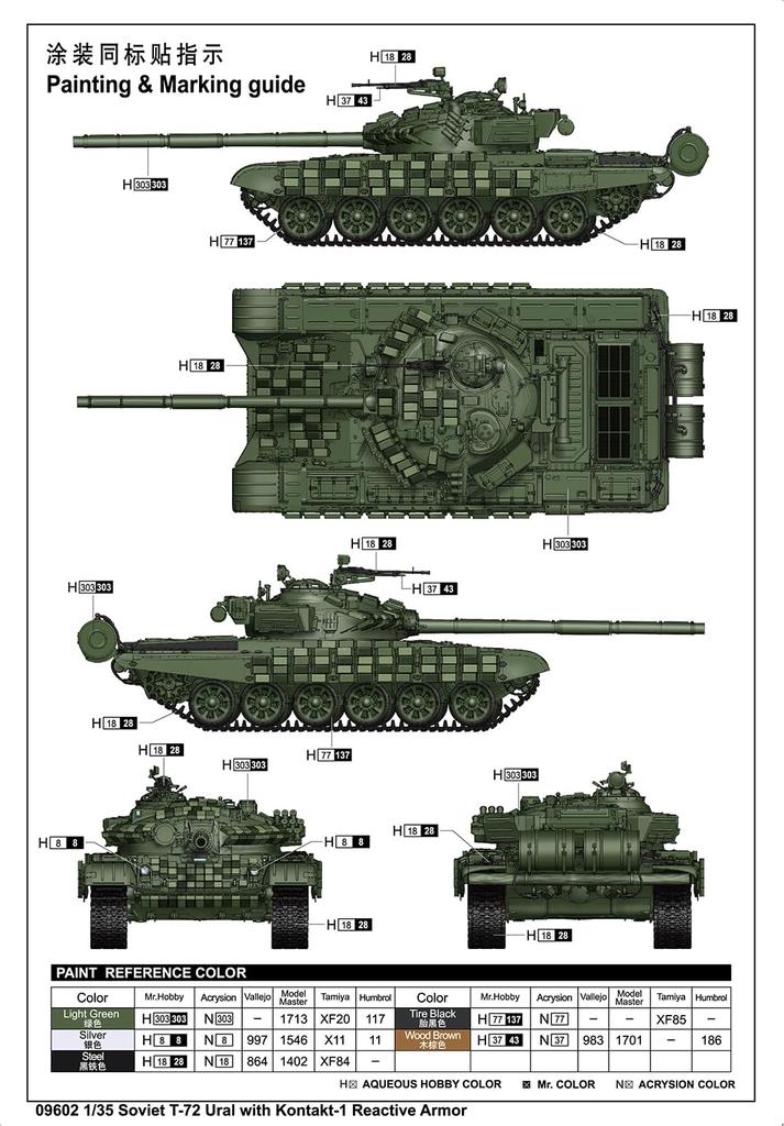 Trumpeter 1/35 Scale Russian T-72 Ural Main Battle Tank with Kontakt-1 Reactive Armor Plastic Model Kit 09602