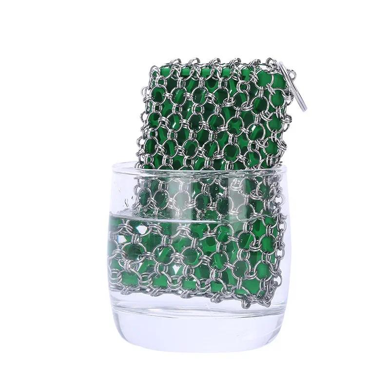 Однокольцевой очиститель для чугунной кухонной посуды, щетка для чистки, скребок для цепей из нержавеющей стали, сковорода, решетка, скребок для удаления ржавчины