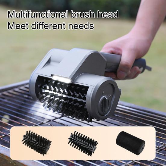 Electric Grill Brush, High Speed Rotating Scrubber with LED Light, Type-C Charging Cordless BBQ Grill Cleaning Brush for Removes Grease