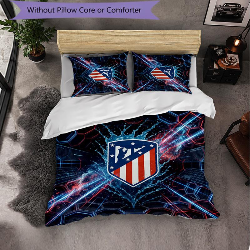 Atletico Madrid Pattern 3 Pieces Bedding Set Soft Microfiber Duvet Cover with Pillow Cases for Bedroom