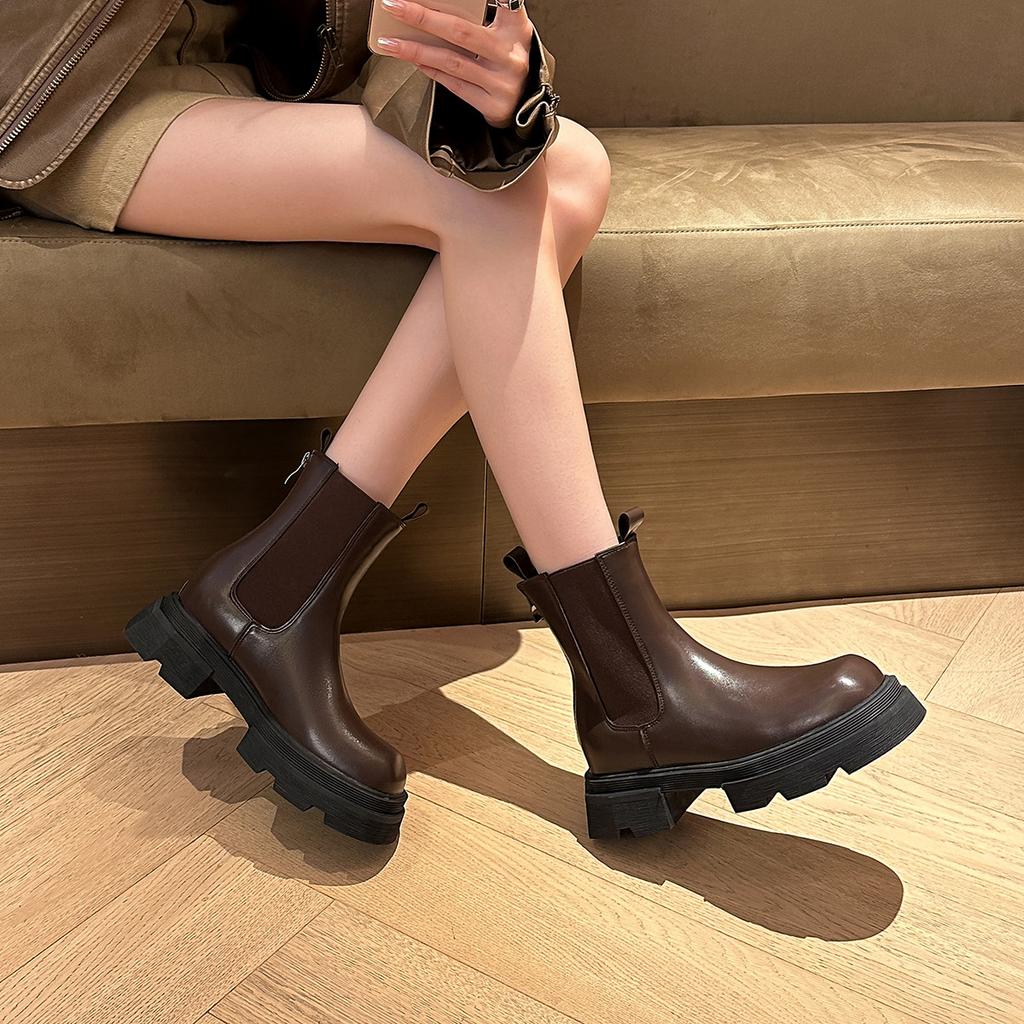 Весенние и осенние ботинки Smoke Pipe, новые ботинки с большой платформой и средней высотой, женские ботинки-трубы в стиле ретро