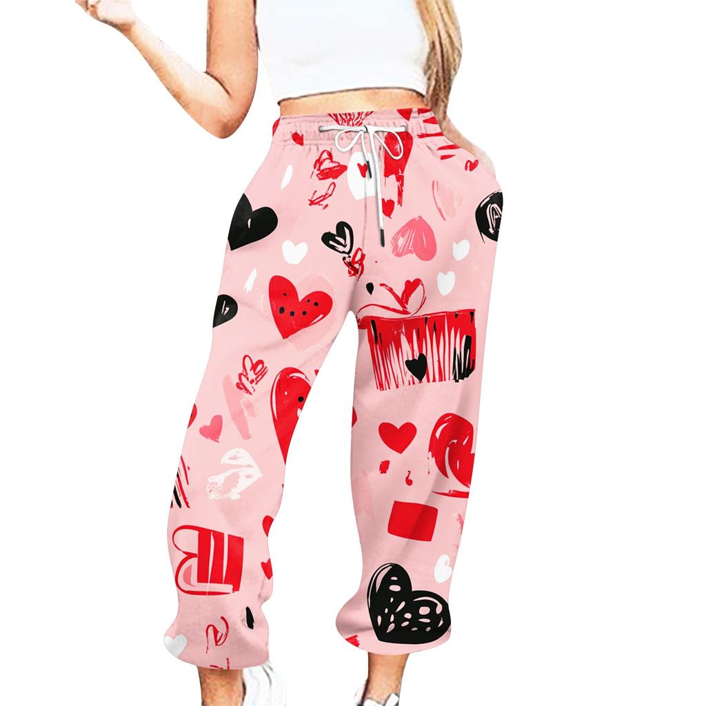 Women's Valentine's Day Print Casual Drawstring Elasticated Waist Drawstring Pants