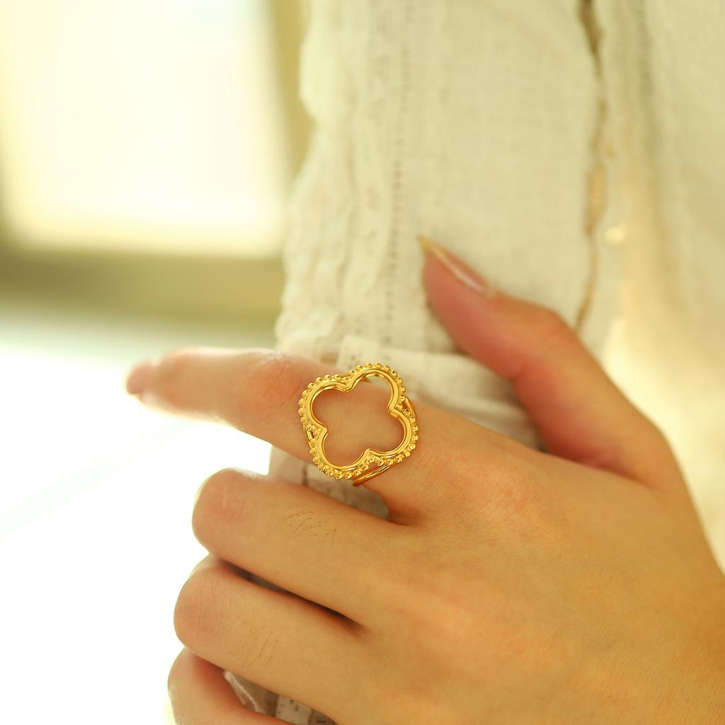 Модное позолоченное открытое кольцо из нержавеющей стали, женский дизайн с четырьмя листами клевера, кольцо для указательного пальца, титановая сталь не выцветает