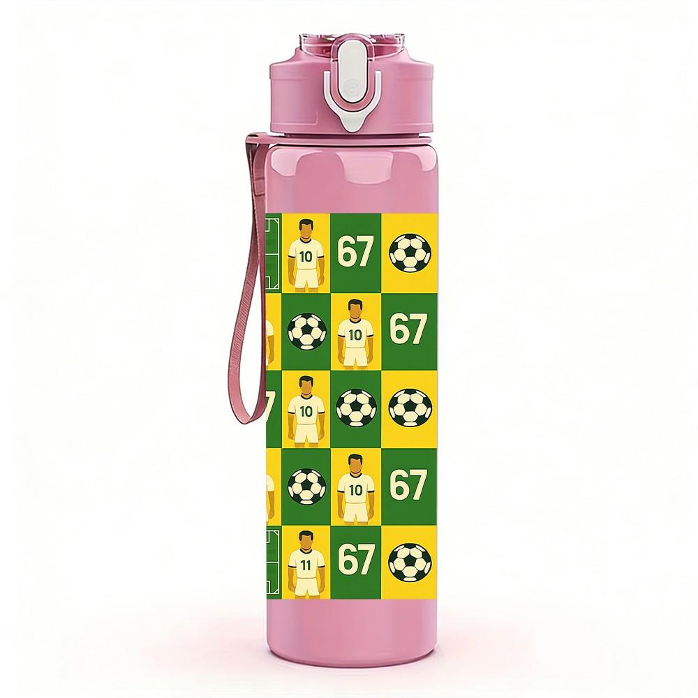 1PC Soccer Chessboard Checkered Print 750ml Color Plastic Sports Water Bottle Leakproof Flip Straw Lid Suitable for Sports Office Home Use