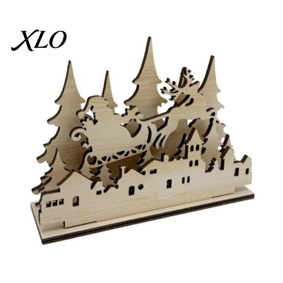 Decorative Lighted Wood Craft Christmas Table Wooden Sign, Vintage Tree Village House Tabletop Gift for Centerpiece, Winter Indoor Desktop Ornament