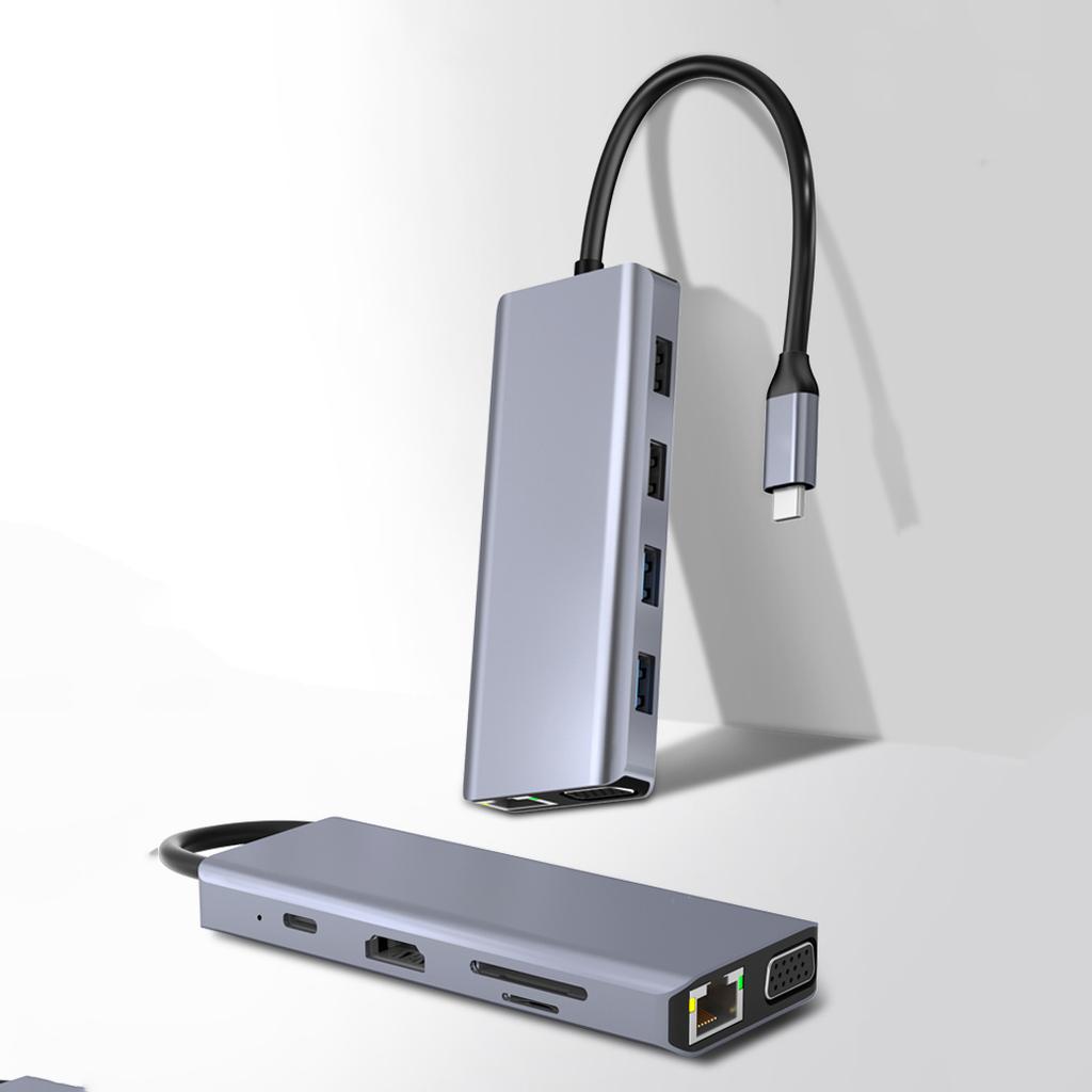 Type-C Docking Station USB 3.0 Hub with RJ45 Gigabit Ethernet 4K HDTV PD 100W 10 Ports Stock