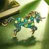 Yousheng Retro Style Brooch Sparkling Rhinestones Inlaid Horse Design Brooch Pin Suit Collar Lapel Badge Stylish Accessory