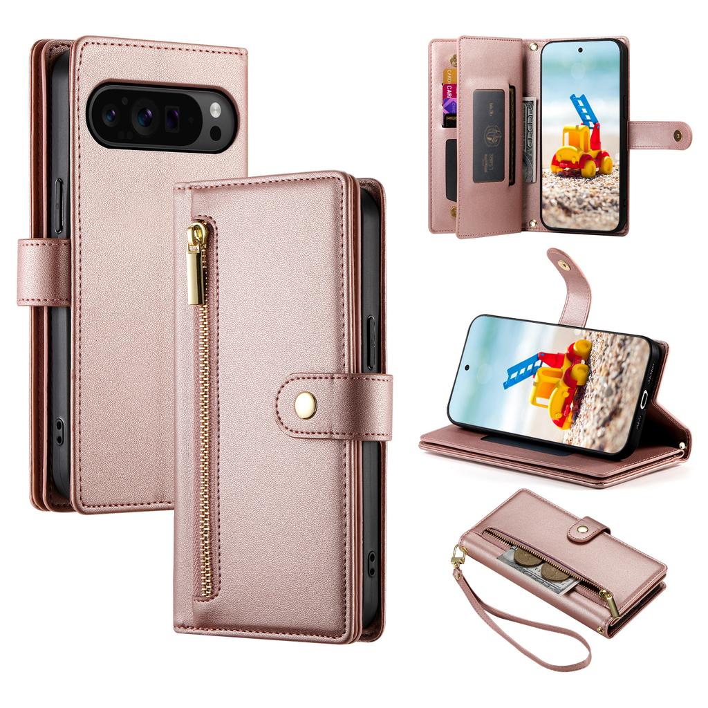 DF-011 For Google Pixel 9 Pro XL Leather Case Zipper Wallet Stand Crossbody Phone Cover