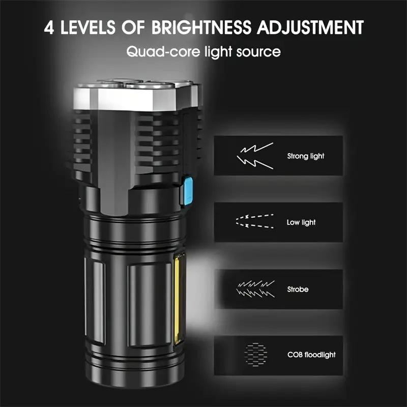 Cross-Border Quad-Core LED Rechargeable Flashlight with COB Side Light