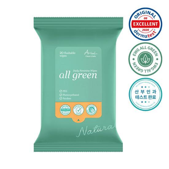 Чистящие салфетки Arial All Green Feminine Wipes (Выберите 1 из 2 типов) (20 листов/40 листов)