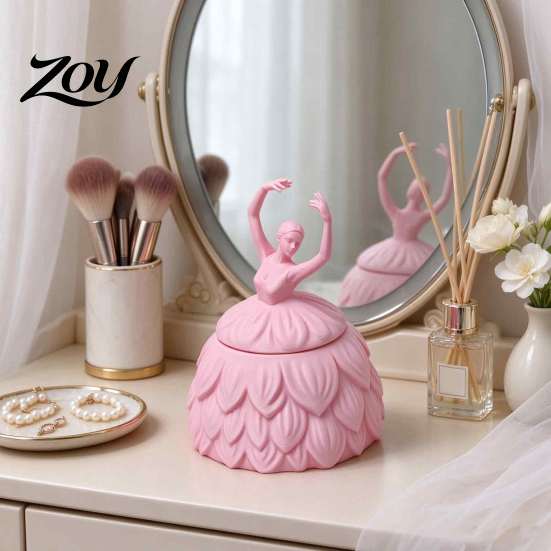 Ballet Dancer Storage Jar 3D Printed Ballerina Jewelry Box with Lid, Decorative Trinket for Princess Room Decor Accessories Rings Earrings,