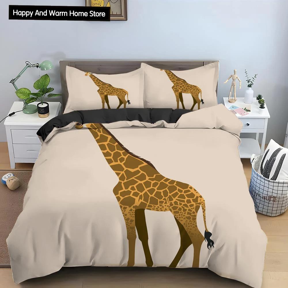 Cartoon Giraffe King Queen Duvet Cover Boys Girls Animal Bedding Set Wildlife Quilt Cover Polyester Comforter