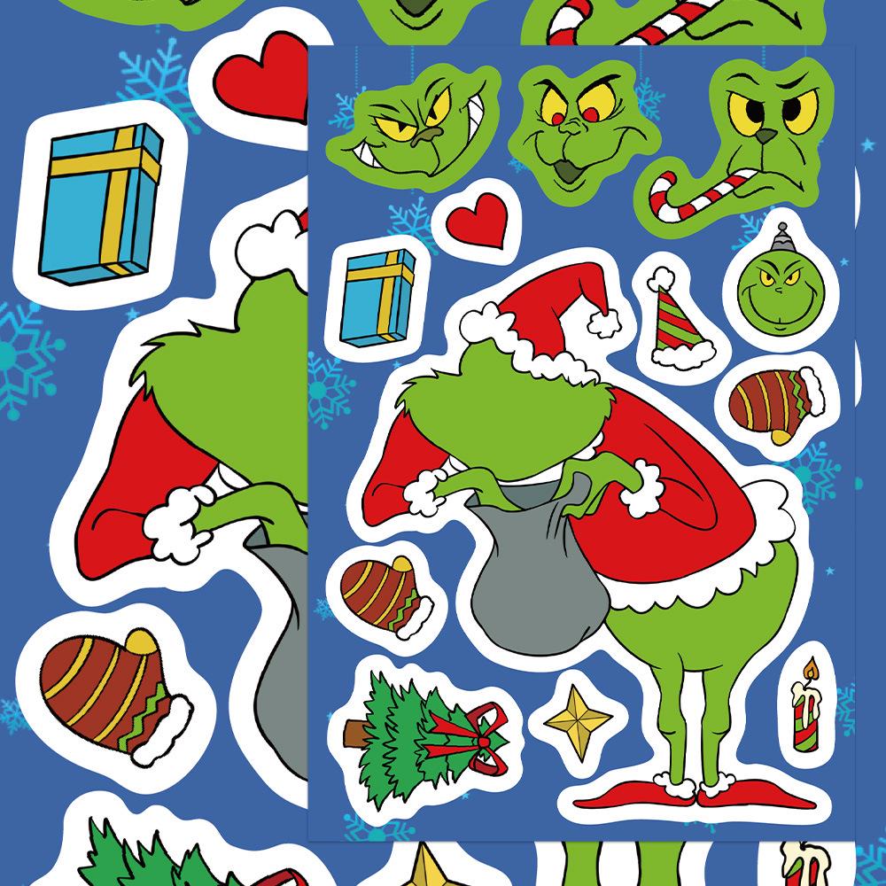 8 Cartoon Grinch Character Stickers for DIY Phone Case, Water Cup, Journal, and Christmas Decorations