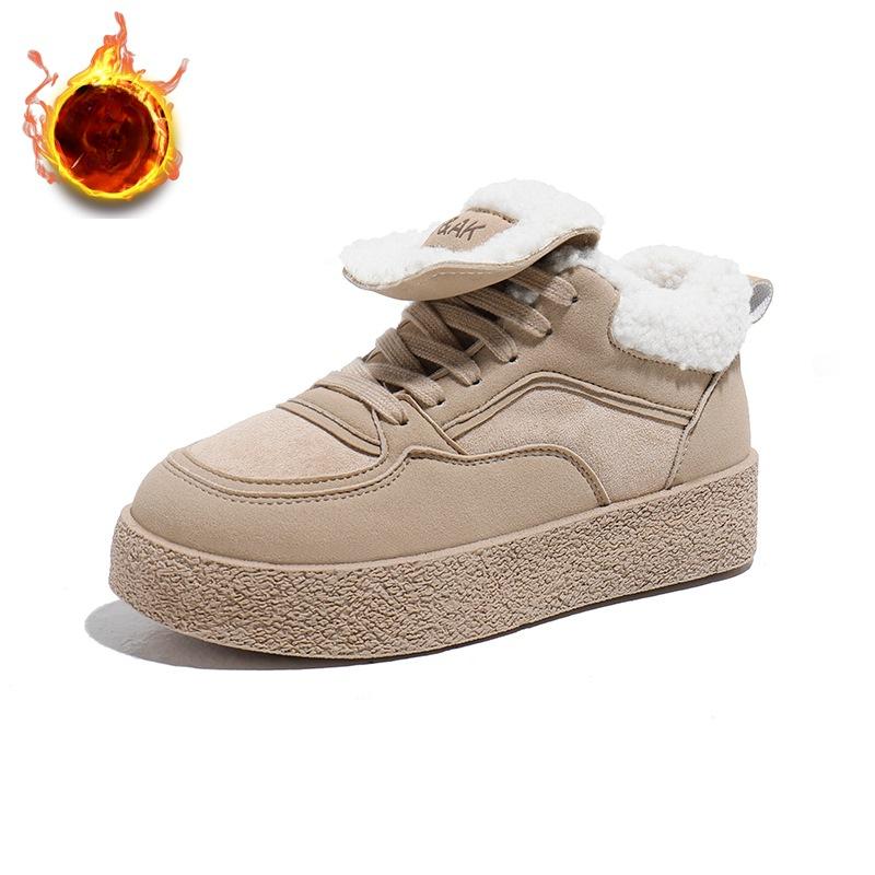 Winter Faux Fur Lining Snow Booties for Women Non-Slip Platform Warm Plush Fleece Lined Short Ankle Boots Shoes Women's Faux Suede Walking Sneakers