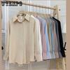 Сплошная цветная рубашка, женская рубашка Morandi с длинными рукавами, универсальные простые рубашки, свободная рубашка на пуговицах с верхом из шифона в стиле ретро в стиле ретро