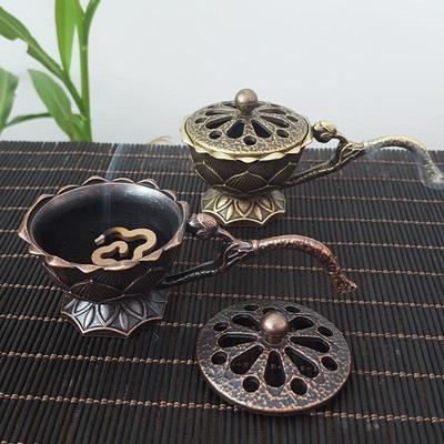 Ручная курильница для благовоний Lotus Creative Temple Brass Буддизм Будда Держатель Ретро Медь Сандаловое Дерево Курильница Ремесла Украшения Дома