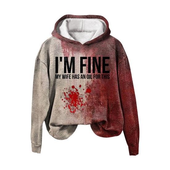 Мужская толстовка с капюшоном на осень-зиму на Хэллоуин с принтом пятен крови, эластичными манжетами, ретро-узором с 3D-буквами, толстая, градиентного цвета, с капюшоном, свободная, сохраняет тепло, средней длины