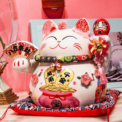 Керамическая Манеки Неко Кот Удачи - Статуэтка Кота Удачи в японском стиле для дома, входа в магазин, фойе и декора офиса