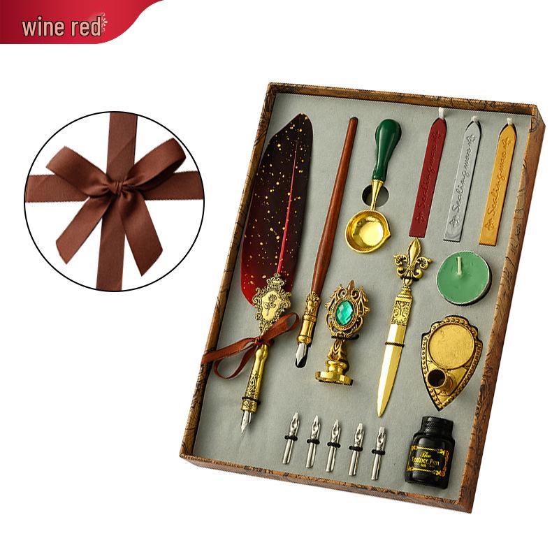 British Style Gold Splatter Feather Pen Set with Custom Logo - Ink Dipping Set, Birthday Gift