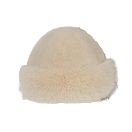 Faux Fur Winter Bucket Hat Solid Color Soft Texture Thickened Warm Plush Hat Gentle Feel Winter Headwear