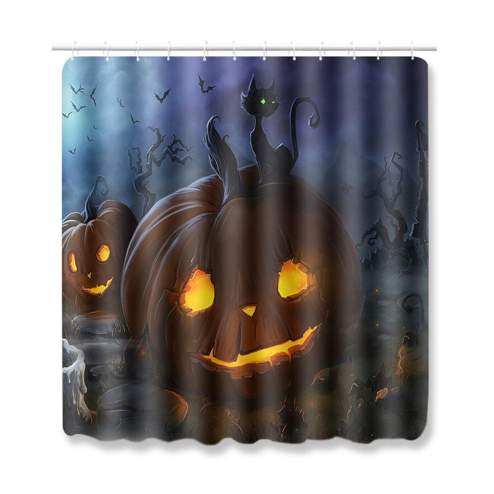 Halloween Shower Curtain Floor Mat Combination Four-Piece Set Bathroom Toilet Carpet Shower Room Foot Mat