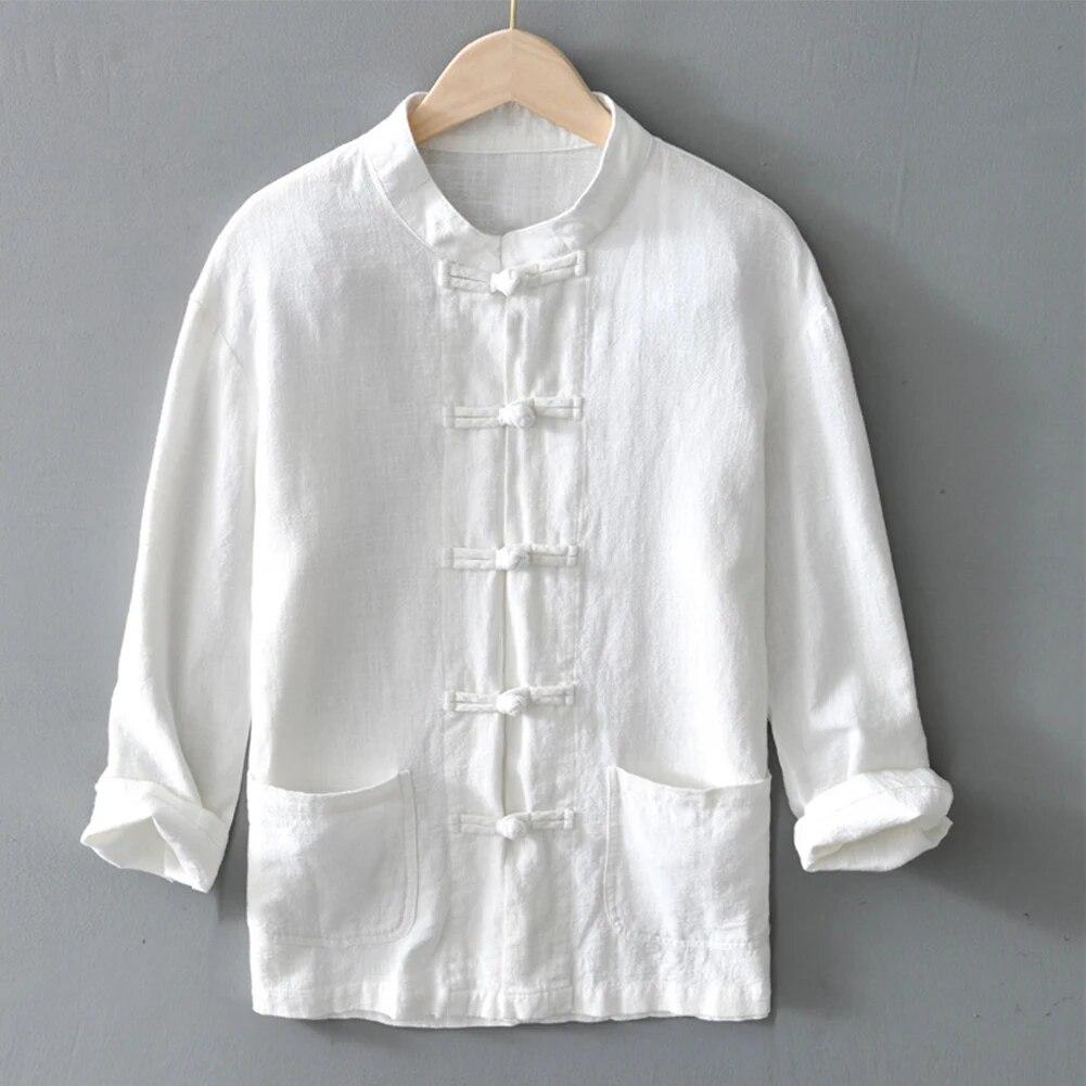 Повседневные мужские рубашки в китайском стиле, традиционная рубашка кунг-фу Тай Чи, пальто, костюм Тан, униформа, куртка, мужская одежда