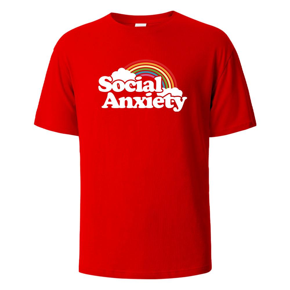 Social Anxiety Printing Mens Tshirt Casual Breathable Tees 100Cotton Funny Tops Street Oversized TShirts For Men Women Oneck