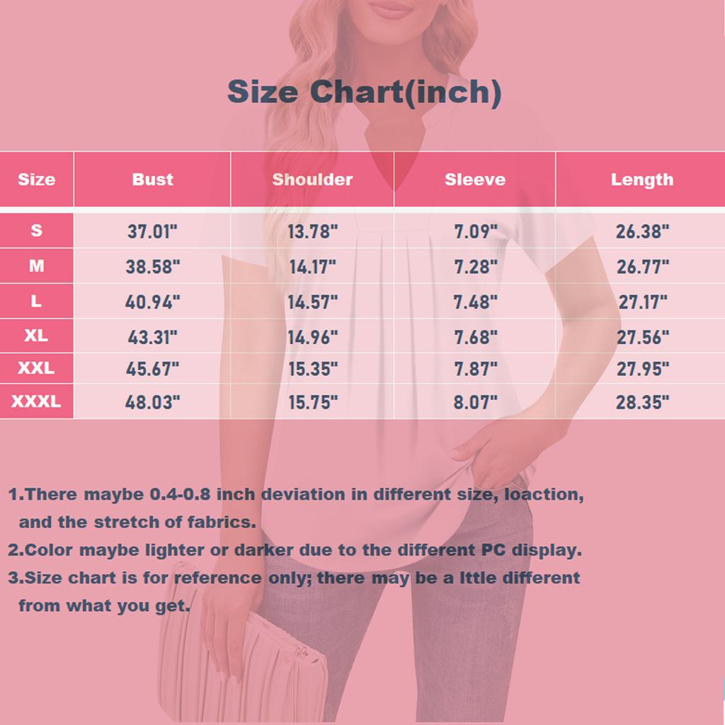 Women's Short Sleeve Casual V-neck Chest Pleated Printed Loose T-shirt Top