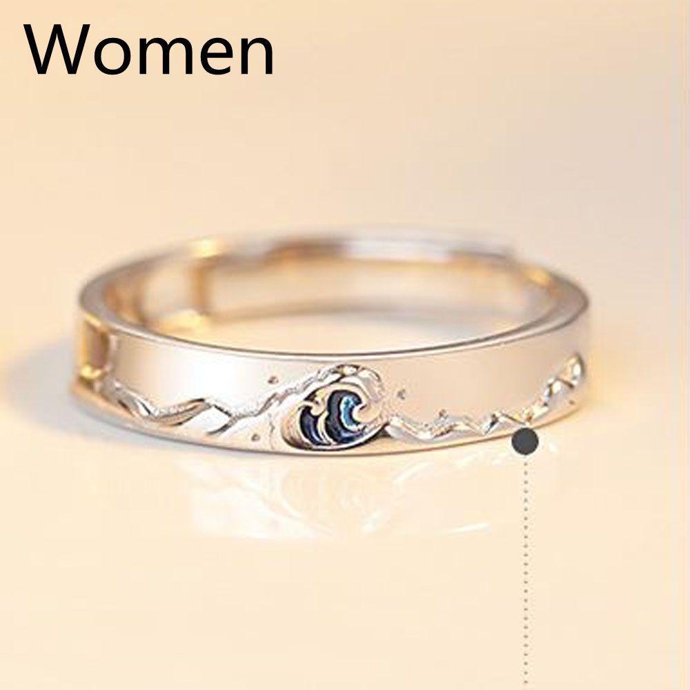 Weddings Valentine's Day Present Couple Rings Adjustable Mountain and Sea S925 Silver Plated