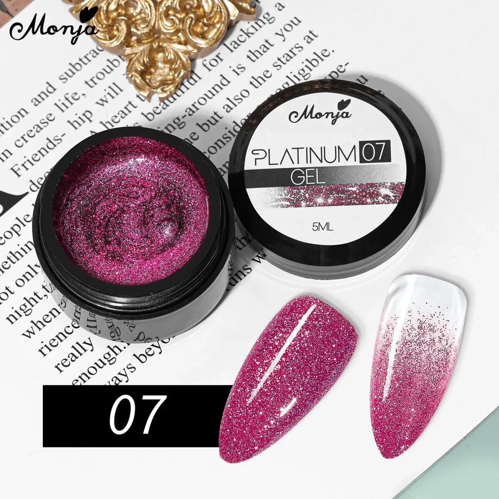 monja 5 мл гели для ногтей УФ-лак платиновый блестящий светоотражающий порошок гибридный лак для рисования отмачиваемый лак цветные маникюрные аксессуары