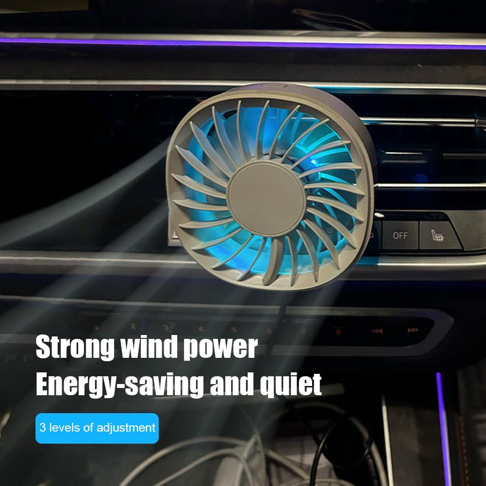 Car Mini Fan Car Cooling Fan USB Car Air vent clip small Fan With Ambient Lighting 3 Speeds Adjustable Electric Powerful Fan