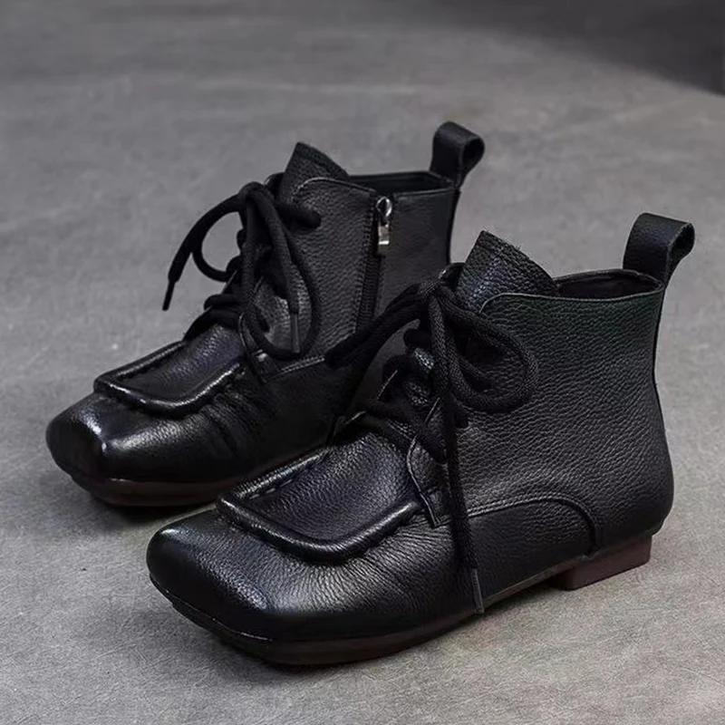 Модные кожаные ботильоны с квадратным носком на плоской подошве, дизайнерские кроссовки для женщин, тренд 2025 года, зимние ботинки челси, новые удобные ботинки для ходьбы, женские зимние ботинки