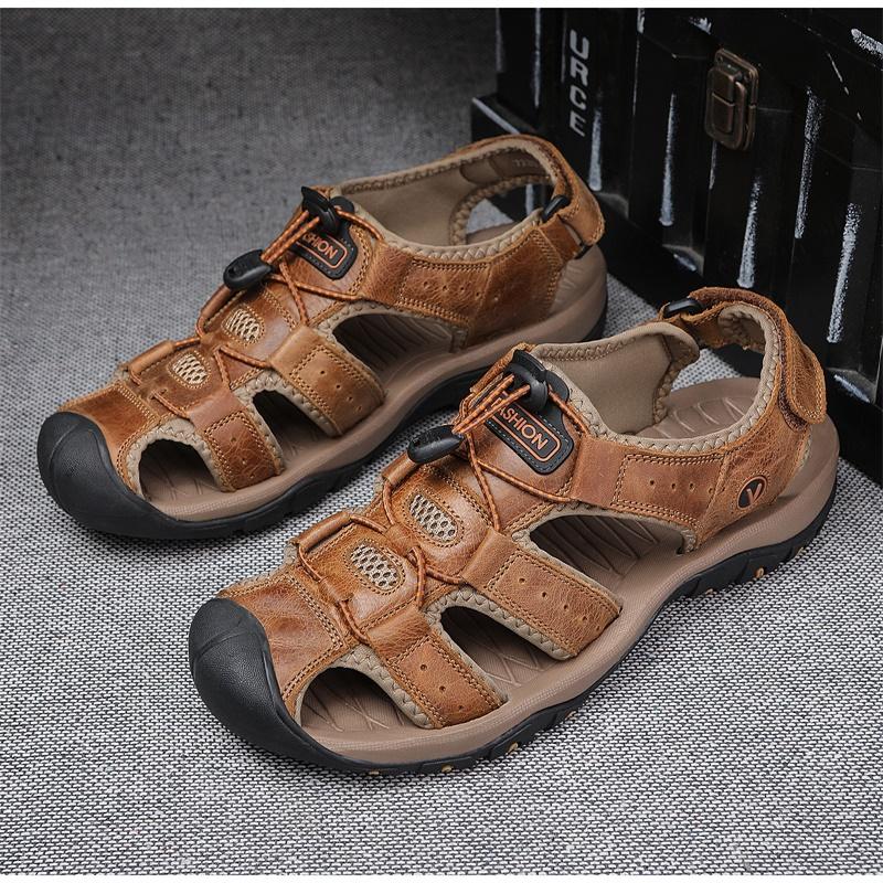 Летние мужские сандалии, кожаная мужская повседневная обувь, уличные мужские кожаные сандалии для мужчин, пляжная обувь, римская обувь, большие размеры 38-48