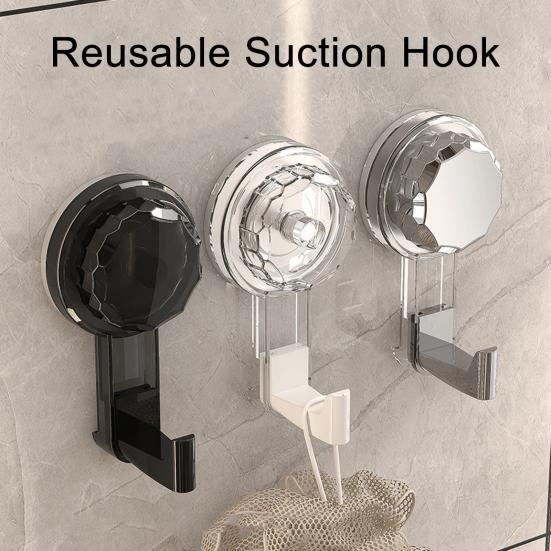 Rotating Suction Cup Hook with Vacuum Lock Heavy-Duty No-Drill Adhesive Hook for Bathroom Kitchen Door Removable Reusable Space-Saving Organizer for