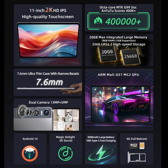 Планшет BMAX MaxPad I11, 8/128Гб, экран 10.4 дюйма