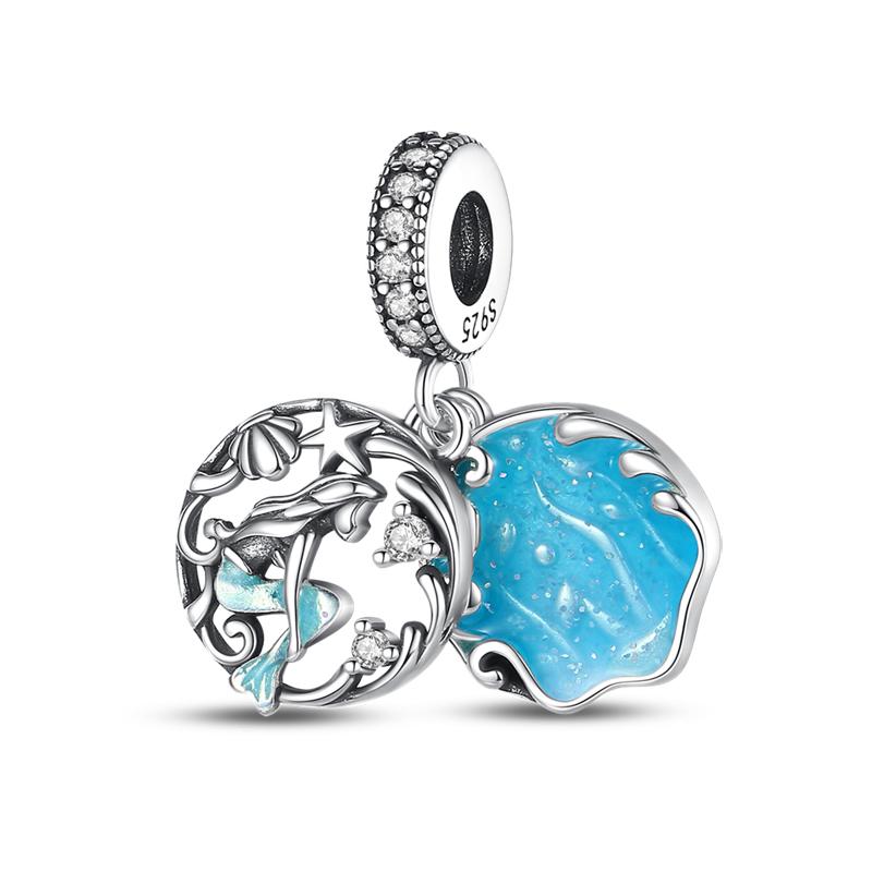 Лето S925 серебряный цвет ракушка жемчуг рыбий хвост светящийся океан серии Подвески бусины подходят S925 оригинальные браслеты DIY ювелирные изделия