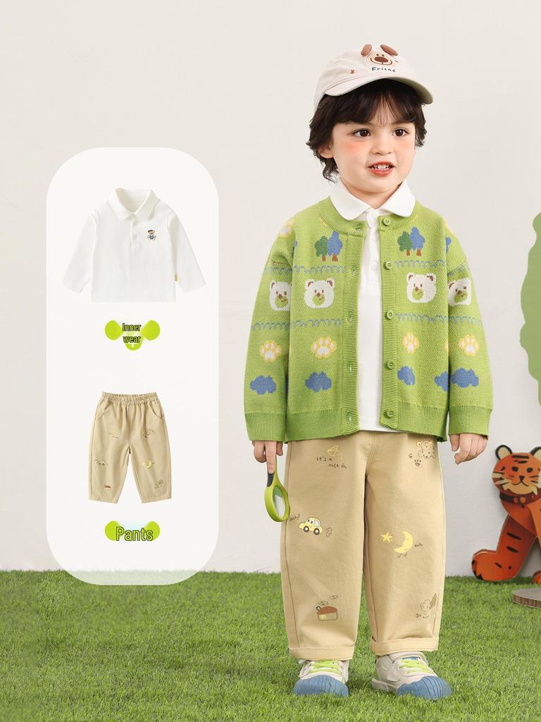 Kaka Panda Kids' Knit Cardigan - Spring Casual Top for Toddlers and Children