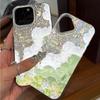 Goodnight Plant Illustration Case for iphone 18 Pro Max 17 Pro Air XR XS Max 14 11 15 12 13 16 Plus Bling Sparkle Silver Crushed Foil Phone Cover