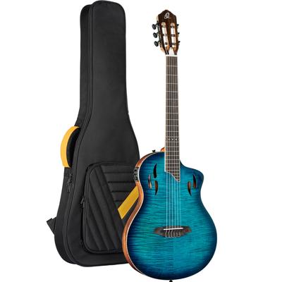 ORTEGA Classic Guitar TourPlayer Series с топом из огненного клена, электрические характеристики, глянцевый синий кабель RTPDLX-FMA [в комплекте чехол/USB-C] []