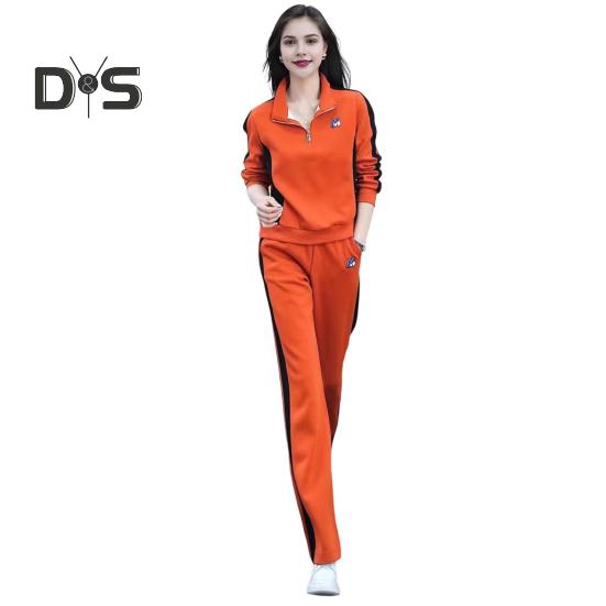 2 шт./компл. комплект женской спортивной одежды с длинными рукавами, соответствующие цветам, толстовка с воротником-стойкой и эластичной резинкой на талии, широкие брюки, спортивная одежда, повседневная одежда