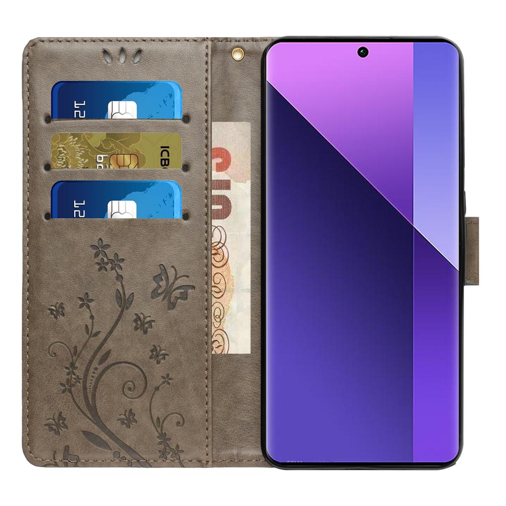 Для Oppo Reno14 F 5G Кожаный чехол-бумажник с принтом Бабочка и Цветок, с ремешком