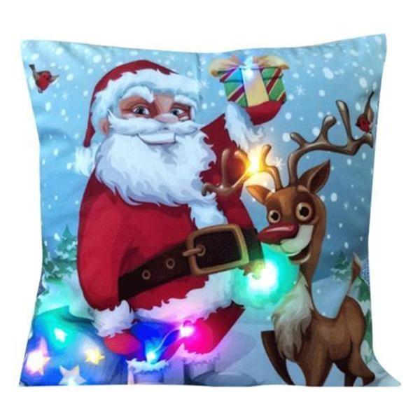 Led Vintage Cotton Linen Pillow Case With Color Changing Lights For Sofa And Couch Decor