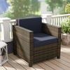 PE Rattan Garden Armchair with Cushion - Mixed Brown/Navy Blue