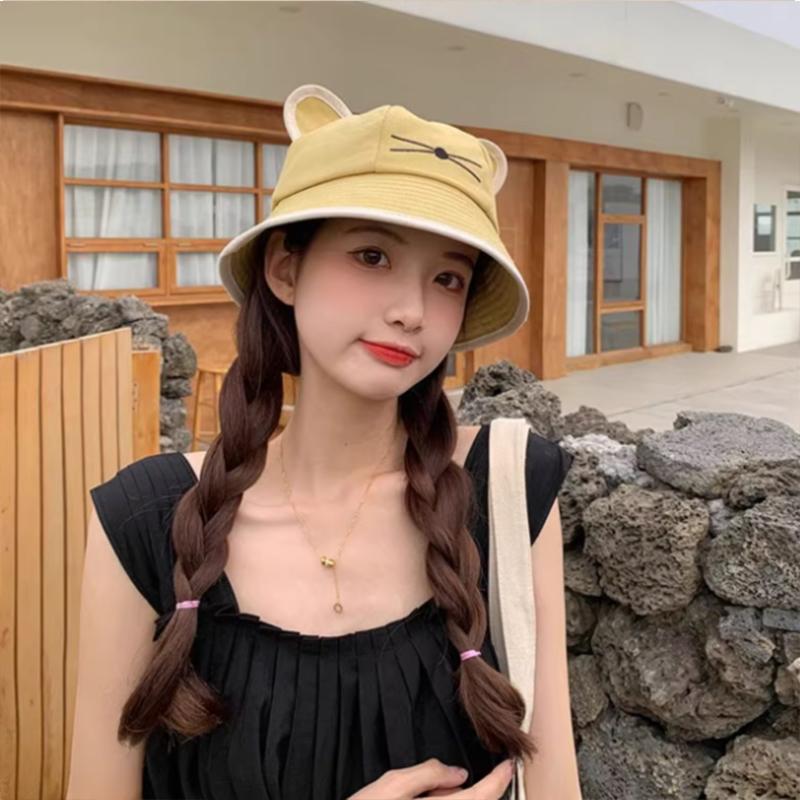 Cat Ears Sun Hat Fishermans Hat Women Summer Cotton Bucket Hat Streetwear for Daily Outdoor Activities