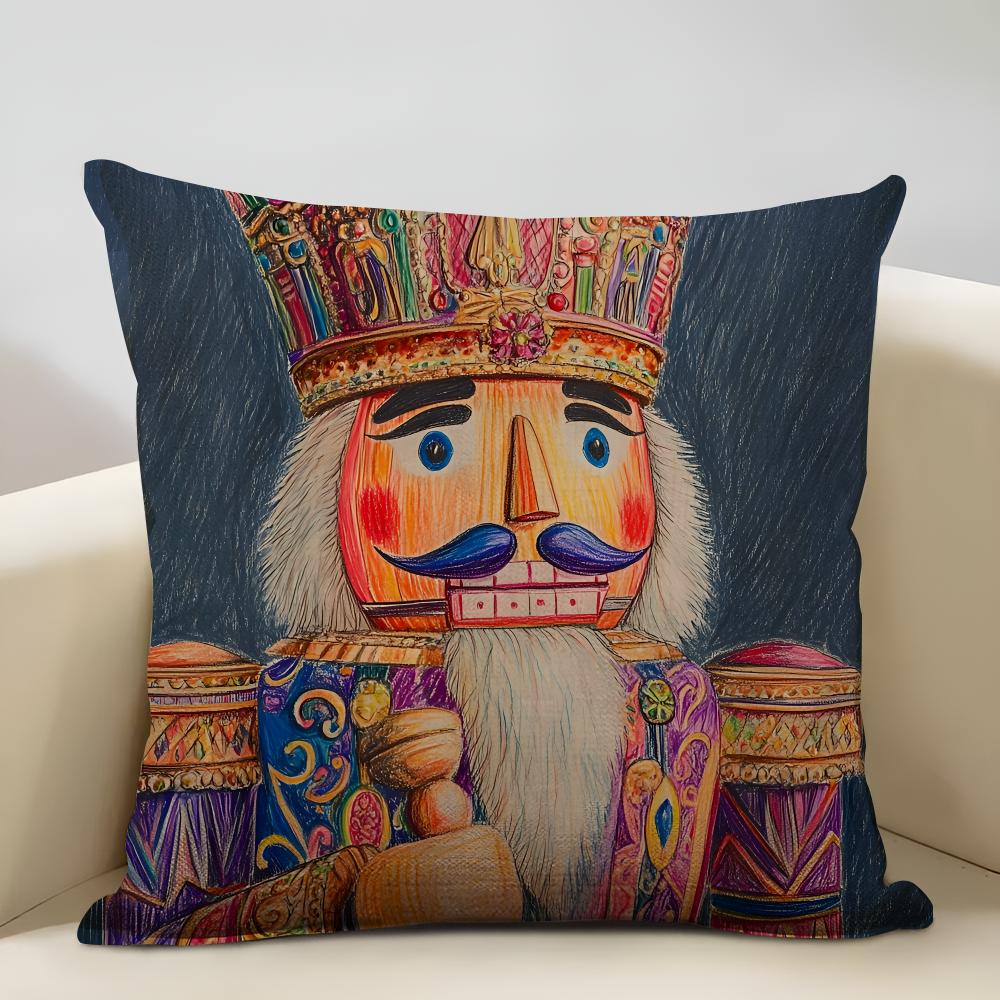 Nutcracker Cartoon Cushion Cover Household Decoration Linen Sofa Cushion Cover: Skin-Friendly & Breathable With Invisible Zipper