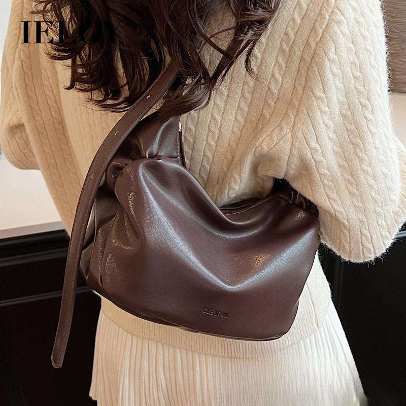 Ielgy Ladies Korean Version Large-Capacity Pleated Dumpling Bag High-End Casual Commuter Underarm Bag Can Be Cross-Body