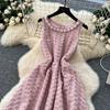 Summer Women Elegant Sleeveless Luxury Beading Collar Jacquard Flower Pink Birthdays Party Ball Gown Dresses